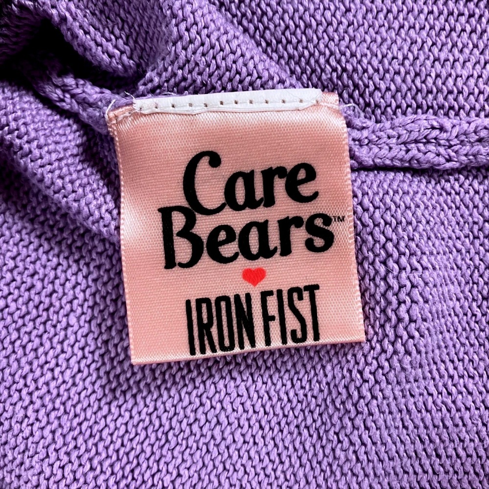 Iron Fist Care Bears Sweater Purple Share Bear Fuzzy Patch Knit Top Small - Picture 7 of 10